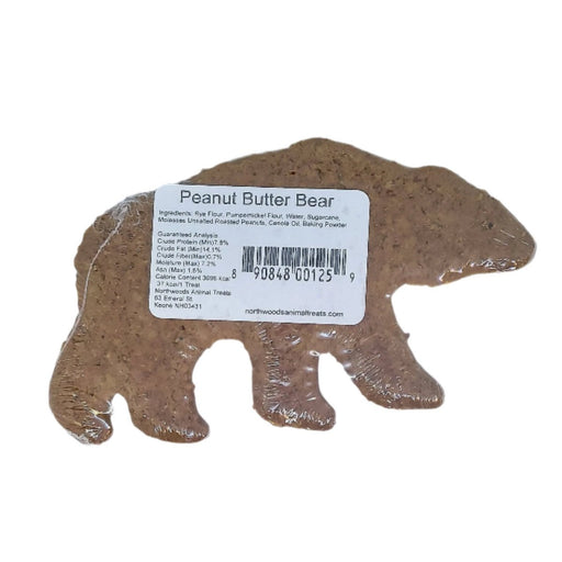 the ingredient label on the back of a peanut butter flavored dog treat shaped like a bear