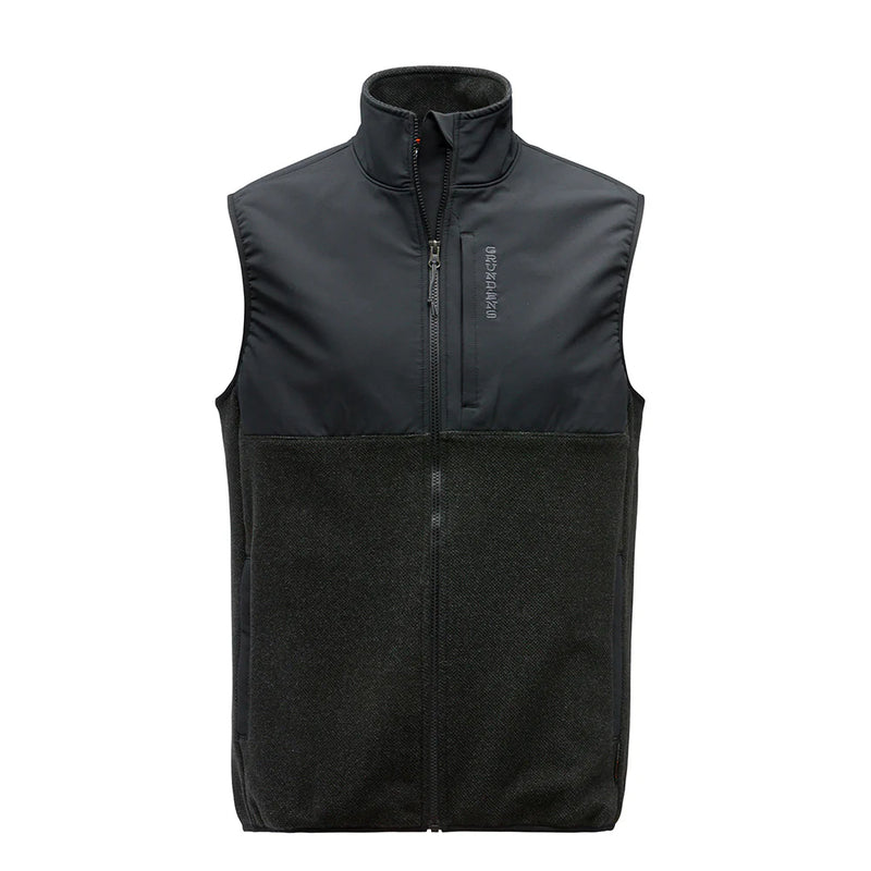 Men's fleece pro vest, dark black with full zip and stand collar, two-tone front panel.