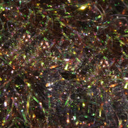Black chenille fly tying material with multicolor reflective fibers