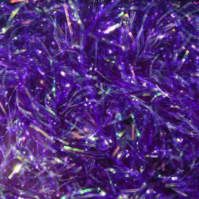 Purple chenille fly tying material with shiny reflective fibers