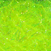 Neon yellow-green chenille fly tying material with reflective fiber strands