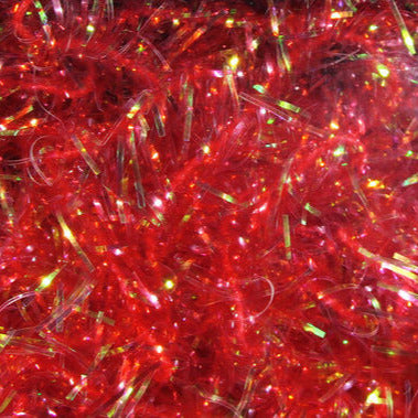 Chenille tinsel material swatch with red sparkle fibers