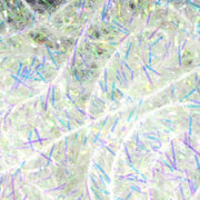 Chenille tinsel material swatch with white and iridescent sparkle fibers