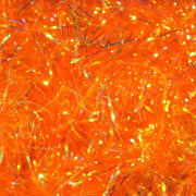 Orange chenille fly tying material with tinsel-like shimmering fibers