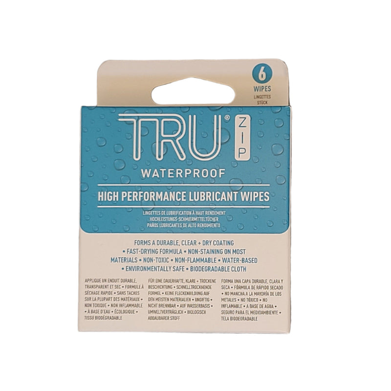 Lubricant wipe box for TRU Zip waterproof zipper care, 6 wipes