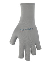 Simms bugstopper sun glove, gray with SIMMS logo on back, five-finger design