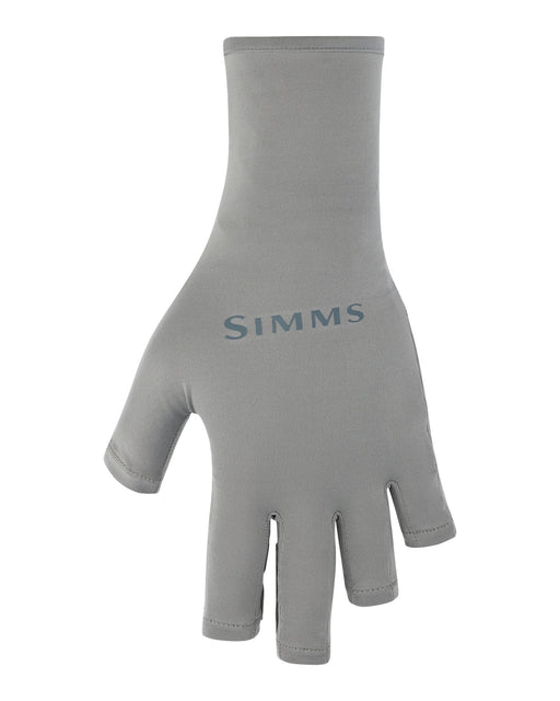 Gray glove with 'Simms' branding on a white background