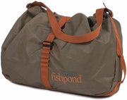 Fishpond Burrito Wader bag in gray with orange trim and shoulder strap