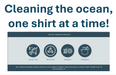 Promotional graphic for a sustainability initiative to clean the ocean with recycled materials, featuring icons and text about the process.