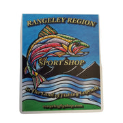 Aaron McClure rectangular fishing shop sticker with colorful trout and waves