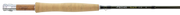 Fishing rod with dark shaft and cork-style wooden handle