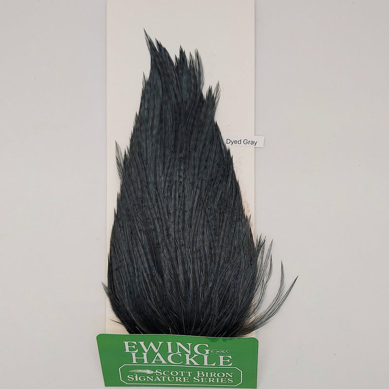 Ewing Hackle Signature Series dyed gray feather tuft, dark tapered plume