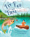 a children's book with colorful illustration of a woman fishing from a boat