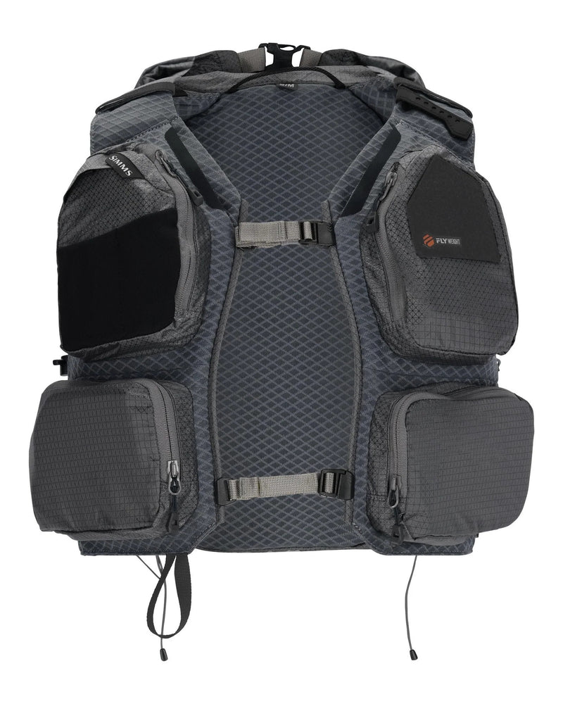 Smoke fishing vest with hood, zip front, and mesh paneling