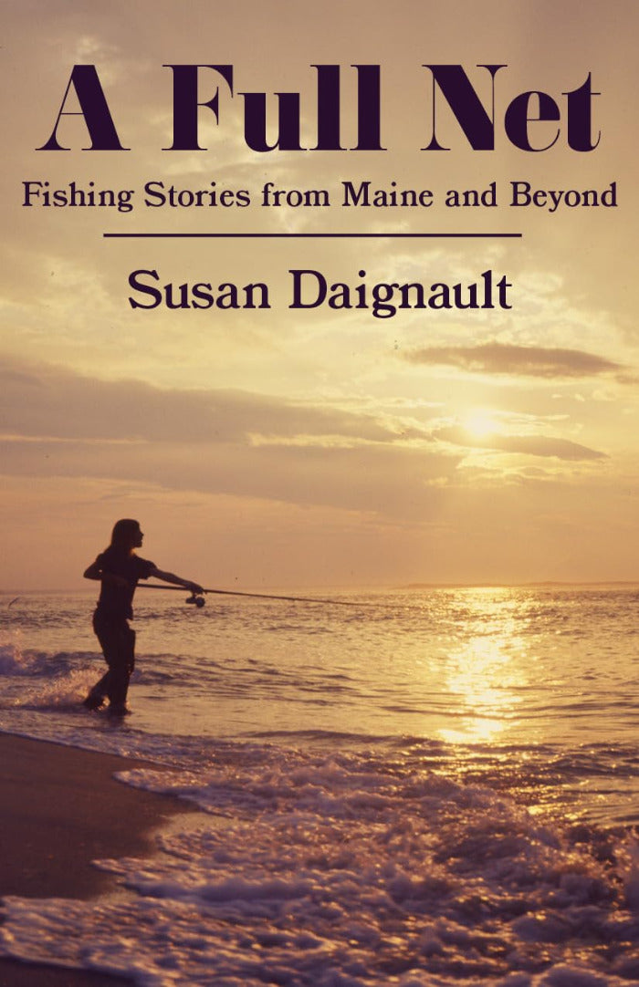 Book cover: A Full Net title and fisherman silhouette near ocean at sunset