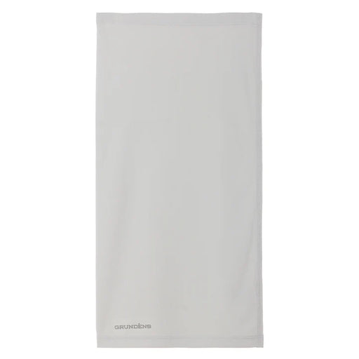 Gray neck gaiter with a small Grundens brand logo on a white background