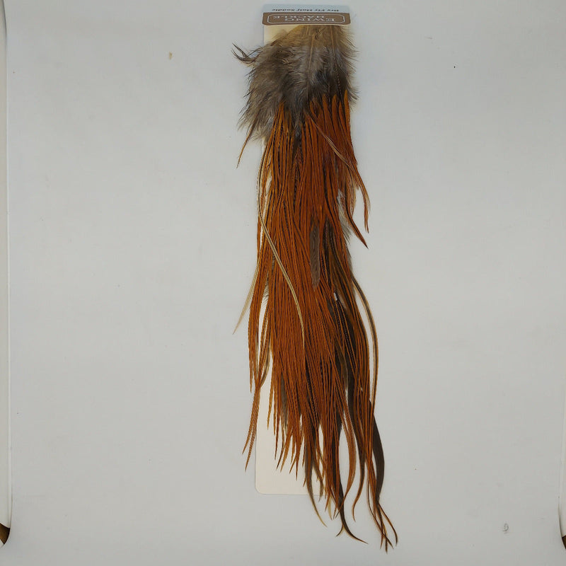 Dry fly half saddle, warm brown and orange feather fibers
