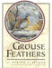 the cover of Burton Spiller's Grouse Feathers book - beige cover with circle shaped picture of a grouse on a birch log