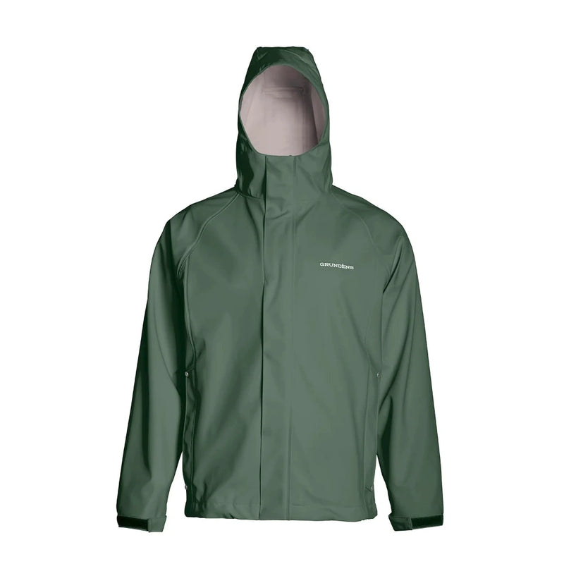 Grundens Neptune hooded jacket, green with full zipper and chest logo