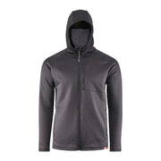 Dark gray thermal zip-front hoodie with hood and vertical zipper