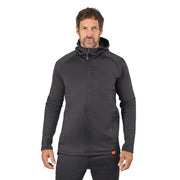Black thermal zip-front hoodie with hood and front chest pocket