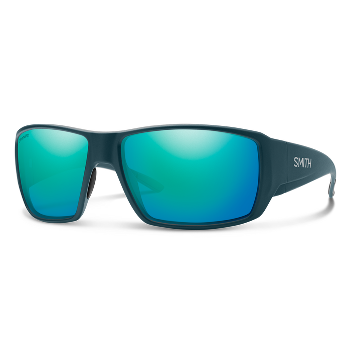 Polarized sunglasses with dark teal frame and mirrored turquoise lenses