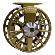 Lamson Guru S fly reel, olive green with silver spokes and black center
