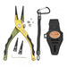 the green and yellow microburst Dr. Slick plier with bungee, extra cutters, Jaws,  and holster