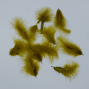 Mini marabou feather trim, olive-green feathers with barbs and stitched stems