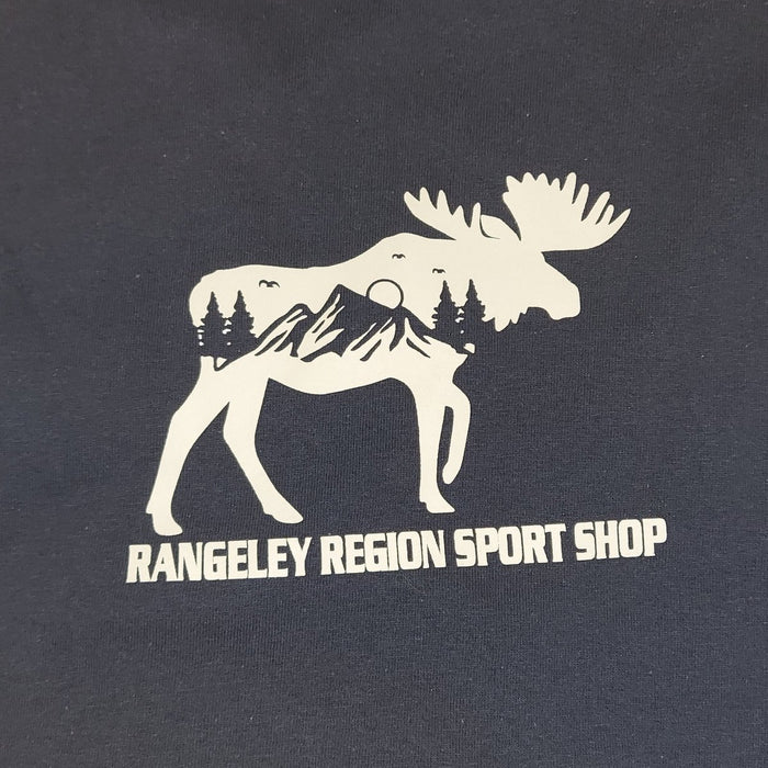 moose design with mountains and shop name