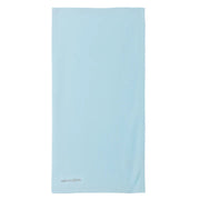 Sky blue neck gaiter with small Grundens logo at bottom edge