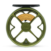 Matte olive fishing reel with Colorado badge, five-spoke spool and black accents