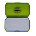 Open fly box with transparent green lid and secure holding system