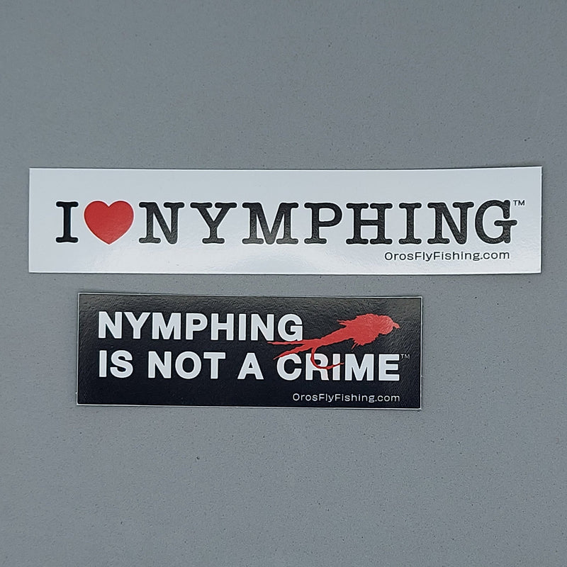 Nymphing stickers: 'I ♥ Nymphing' and 'Nymphing is not a crime'