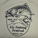 Cream T-shirt close-up with black fly fishing festival fish logo and text