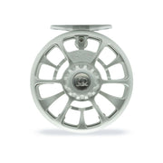 Platinum fishing reel with spoked wheel and embossed center logo
