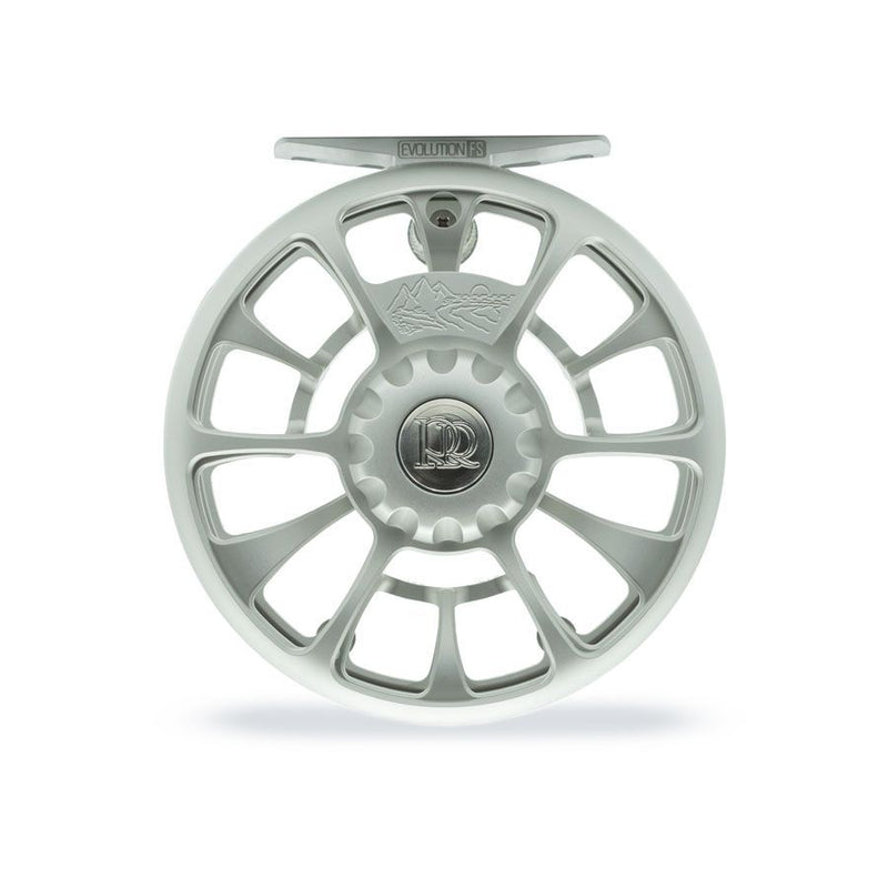 Platinum fishing reel with spoked wheel and embossed center logo