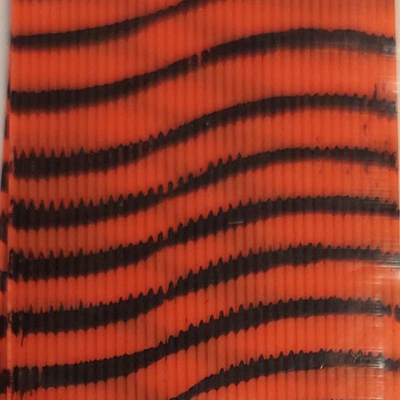 Round rubber strip, orange with black barred stripes