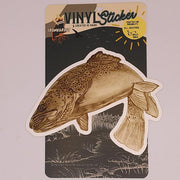 Vinyl trout sticker, brown and gold fish with white outline
