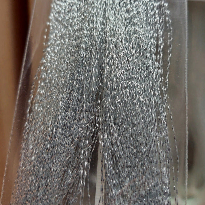 Krystal Flash tinsel, silver metallic glitter strands