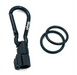 Black carabiner with a clip on a white background