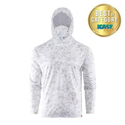 White and gray camo hooded sun mask hoodie with full hood and face opening