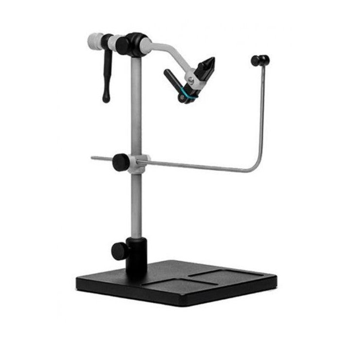 Cam vise with rotary head and pedestal base, black and silver metal