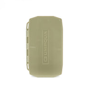 Mini fly box, closed in olive case with Umpqua logo and side latch details