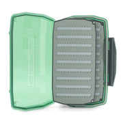 Nymph foam insert storage case with gray base and rows of hook-cutout slots