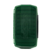 Closed nymph foam storage case in dark green with embossed logo