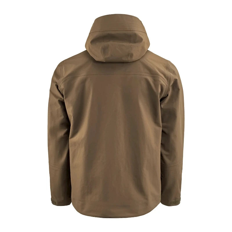 Men's wading jacket with hood, back view, olive-brown