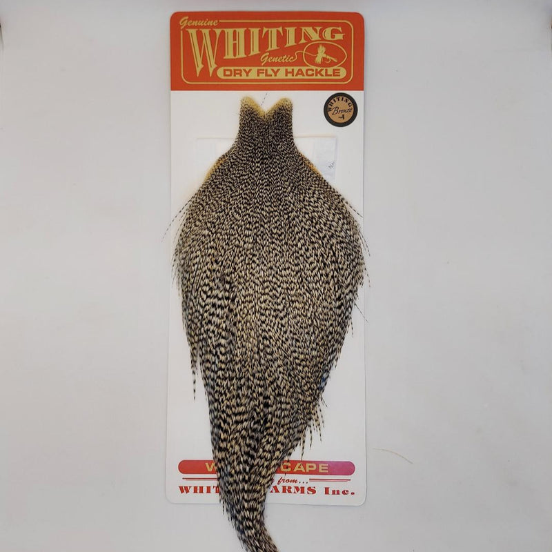 Speckled dark and bronze fly-tying cape, narrow shape with feathered fibers
