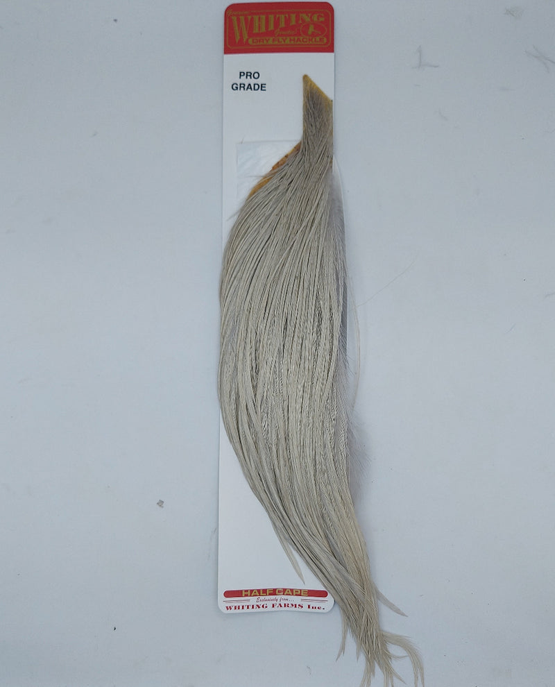 Pro grade half cape hackle, gray feather fibers on card