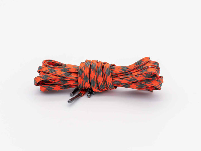Yakoda Guide laces in orange camo, bundled with two lace tips and grommets
